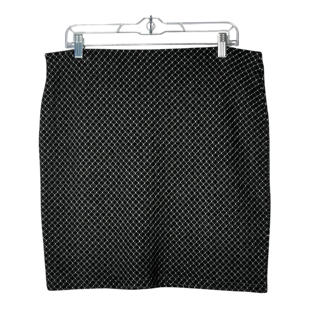 Ann Taylor LOFT Women Black White Geometric Diamond Pencil Skirt Large L Stretch